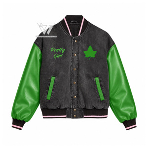 Alpha grec personnalisé |   Kapa |   Veste en jean brodée Alpha Sorority avec manches en similicuir - Product Image 1