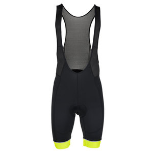 Cuissard de cyclisme pour homme noir avec bordure jaune fluo, dos en maille respirante, coupe ajustée et soutien dorsal - Product Image 1