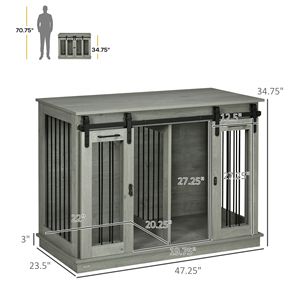 Gabbia Multifunzionale per Cani di Taglia Grande, Elegante Tavolino Grigio con Divisorio, Pratico Arredo per Cani - Product Image 3