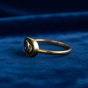 Anillo Ovalado de Zafiro Azul Real, Plata de Ley 925, Chapado en Oro de 14K, Halo de Esmalte, Estilo Vintage, Anillo de Promesa con Piedra de Nacimiento de Septiembre - Product Image 2