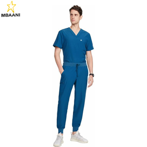Scrubs Set for <b>Men</b> — Classic V-Neck Stretch Top & Jogger <b>Pants</b> <b>Yoga</b> Waistband, 8 Pockets - Product Image 3
