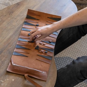 Premium Leather Roll Up <b>Backgammon</b> <b>Set</b> Portable Travel Board Game Vintage Magnetic <b>Backgammon</b> Travel <b>Set</b> Custom Board Game - Product Image 2