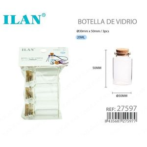 Bottiglia in Vetro ILAN con Tappo in Sughero 30mm X 50mm 20Ml per Conservazione - Product Image 1