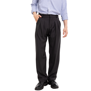 Pantalon habillé plissé pour homme, taille haute, coupe droite, infroissable, en polyester tissé, gris, pour l'automne - Product Image 2