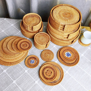 Meilleures ventes : Sets de table ronds naturels tressés créatifs et sous-verres en rotin faits main, idéal pour cadeau, vente en gros - Product Image 1