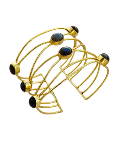 Brazalete de Latón Chapado en Oro con Piedra Lunar, Accesorio de Moda - Product Image 2