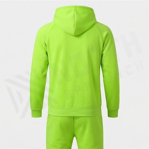 Survêtement à capuche vert lime pour homme, fermeture éclair intégrale, couleur unie, vêtements de sport décontractés avec poches latérales, matière polyester respirante - Product Image 2