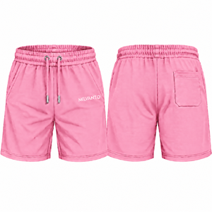 Custom <b>Pink</b> <b>Men's</b> Premium French Terry <b>Shorts</b> Drawstring Elastic Waist Band Side Pockets Custom Printing Breathable <b>Shorts</b> - Product Image 1