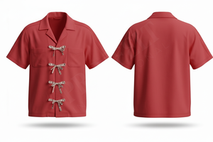 Trendy Short Sleeve <b>Dress</b> Shirt Custom Floral Bow Detailing Stylish Button-up Casual Fashionable Customized Logo <b>Dress</b> Shirts - Product Image 6