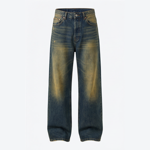 Pantalon cargo en jean léger délavé à l'acide, taille haute, coupe droite, en coton, style streetwear décontracté pour homme, collection automne, vente en gros et personnalisation - Product Image 1