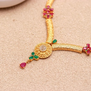 RAY FINE ORNATES IGI Certified 22K Gold Plated Brass <b>Ruby</b> Pink Bridal Wedding Jewelry Set Vintage Handmade From Rajasthan - Product Image 3