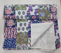 Couverture en coton écologique à imprimé floral et patchwork, bleu rose vert, style pastoral, pliable, pour la maison, toutes saisons, pour mariage et hôtel