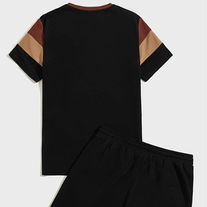Ensemble de survêtement d'été pour homme 2 pièces, t-shirt à manches courtes et short, ensemble deux pièces 100 % coton, ensembles d'été pour homme - Product Image 2