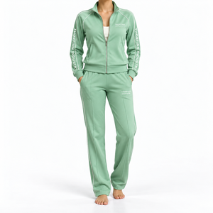 Custom Distressed Embroidery Cropped Streetwear High Quality Zip up Two Piece <b>Sweatpants</b> and Hoodie Set Joggers <b>Women</b> Tracksuits - Product Image 1