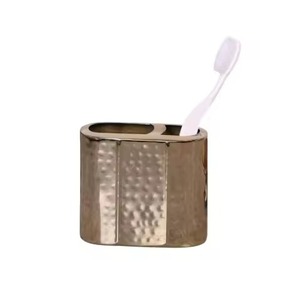 Hot Selling Customizable Brass Gold Metal Two-Slot Handmade Modern <b>Toothbrush</b> <b>Holder</b> Stand for Countertop Bathroom Organizer - Product Image 6