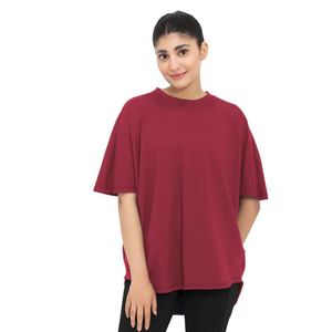 เสื้อยืดโอเวอร์ไซส์สำหรับผู้หญิง Burgundy Flow Bat Tee เสื้อยืดคอกลมแขนสั้นสไตล์ลำลองพรีเมียมทรงหลวมสไตล์แบทวิงเนื้อผ้านุ่มเบา - Product Image 1