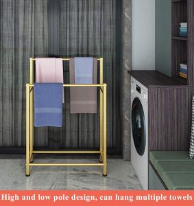 Free Standing Gold Towel Holder for Bathroom Metal Floor Towel <b>Rack</b> with Dual <b>Rails</b> Rust-Resistant Finish Modern Clothes - Product Image 3