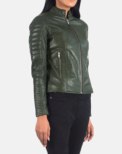 Genuine <b>Leather</b> Printed Vintage Women Motorcycle <b>Jacket</b> Full Sleeve Stand Collar Zipper Closure Autumn Wear Cheap Price Low MOQ - Product Image 4