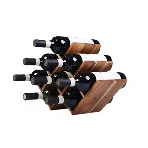 Support à vin multifonctionnel moderne en bois, présentoir géométrique fait main en bois massif pour comptoir, pour la maison - Product Image 1