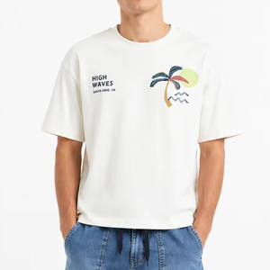 Camiseta Gráfica Blanca para Hombre con Estampado de Olas, Casual, de Media Manga, Corte Holgado, para Verano, Estilo Urbano, Suave y Cómoda - Product Image 1