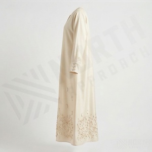 Último Modelo de Vestido Abaya Musulmán Modesto, Manga Tres Cuartos, Jubbah, Fibra de Poliéster Ecológica, Antiarrugas, Elegante, Nuevo - Product Image 3