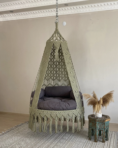 Large Macrame Swing, <b>Hanging</b> <b>Chair</b> Boho Outdoor Swing Seat with Cushion - Product Image 2