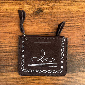 Pochette à monnaie en cuir suédé véritable noir et marron fait à la main en cuir de vachette occidental Mini portefeuille porte-monnaie pour les femmes - Product Image 4