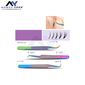 Juego de 6 Pinzas para Extensión de Pestañas con Puntas de Fibra de Precisión, Acero Japonés, Curvatura Delfín para Volumen y Curvatura Ligera Arcoíris - Product Image 2