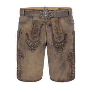 กางเกงขาสั้นหนังบัวาเรียนสีน้ำตาลปักลายแบบดั้งเดิมสำหรับผู้ชาย เหมาะสำหรับงานเทศกาลอ็อกโทเบอร์เฟสต์และสวมใส่ลำลอง - Product Image 1