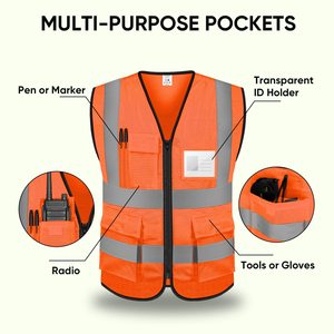 Multiple Pocket Reflective Safety Vests <b>for</b> Men Women High Visibility Vest Mesh Fabric <b>Construction</b> Safety Apparel Work Vest - Product Image 2