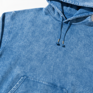 Oversized Hooded Sweatshirt Solid Blue French Terry Casual <b>Pullover</b> With Front Pocket Garment Dyed Winter Wear <b>Men</b> - Product Image 5