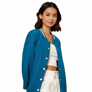 REBA SPORTS IMPEX <b>Women's</b> Blue Varsity <b>Jacket</b> <b>White</b> R Logo Front Pullover Collar Full Sleeve Lightweight Color Blocked - Product Image 5