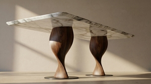Mesa de Comedor Rectangular de Lujo con Tapa de Mármol Calacatta Violeta y Base de Madera de Nogal Sólido, Personalizable OEM ODM PISANO - Product Image 1