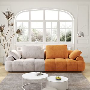 Divano Moderno a Due Posti da 220 cm, Grande, in Tessuto Scamosciato Grigio e Giallo, Altezza Seduta Migliorata per Soggiorno Moderno - Product Image 5