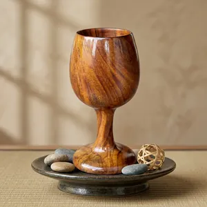 Copa de Madera Hecha a Mano, Vaso de Madera Natural, Taza Rústica Reutilizable, Vaso de Madera para Bebidas, Utensilios de Cocina - Product Image 5