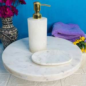 Juego de 2 accesorios de baño de mármol blanco juegos de baño hechos a mano para uso doméstico incluye plato dispensador de jabón para decoración del hogar - Product Image 1