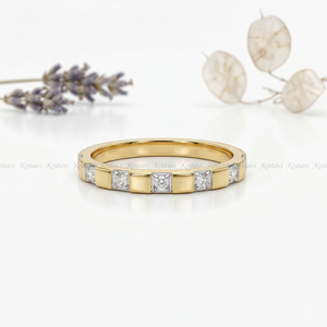 Princess Cut CZ Geometric <b>Band</b> <b>Ring</b>, Gold Plated Square Stone Wedding <b>Ring</b>, Stackable Fashion Original Jewelry for Women - Product Image 2