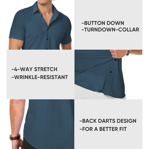 Premium Men Casual Short Sleeve T-shirt Slim Fit Fashion Button <b>Down</b> Breathable Cotton Blend Streetwear Office Wear Stylish - Product Image 6
