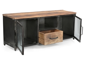 Mueble de TV Rústico de Hierro/WD con Puerta de Vidrio Acanalado para el Hogar - Product Image 3