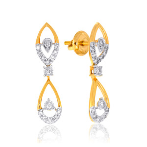 Premium Two Tone Gold and Silver Teardrop <b>Dangle</b> <b>Earrings</b> with Round Sparkling Stone Halo Design for Women Fashion Jewelry - Product Image 2