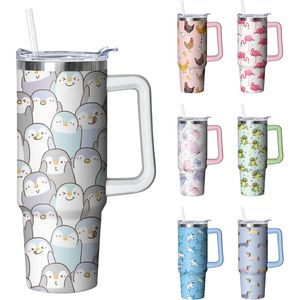 Tumbler Isolato in Acciaio Inox Penguin da 30 oz con Manico e Cannuccia, Tazza da Viaggio per Caffè, Bottiglia d'Acqua con Coperchio per Regali - Product Image 1