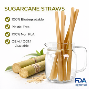 หลอดน้ำอ้อยคุณภาพสูง เป็นมิตรกับสิ่งแวดล้อม ผลิตจากวัสดุธรรมชาติ พร้อมโลโก้สั่งทำ สำหรับการเดินทาง บรรจุภัณฑ์กระดาษแยกชิ้น - Product Image 1