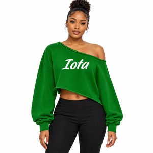 Sudadera Corta Asimétrica con Hombros Descubiertos y Bordado de la Hermandad Griega Iota Phi Lambda para Mujer, Venta al Por Mayor - Product Image 1