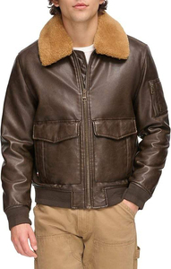 Blouson aviateur en cuir pour homme avec capuche, logo personnalisé disponible, position avant, coupe-vent et imperméable, chaud pour la conduite en extérieur - Product Image 5