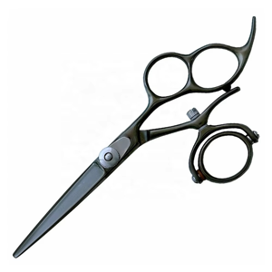 Ciseaux de coiffure professionnels en acier inoxydable, revêtement noir, ciseaux de barbier avec anneau de maintien amovible en acier - Product Image 1