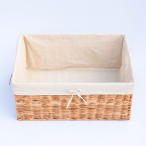 Set of 3 Rectangular Rustic Woven Wicker <b>Baskets</b> with Canvas Lining Eco-Friendly Versatile Minimalist Style Storage Trays - Product Image 6