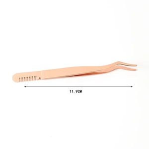 Rose Gold Stainless Steel Eyelash Comb Tweezer Curved Tip False Lash Applicator Tweezer with Comb 2 in 1 Lash <b>Tools</b> High Quality - Product Image 4