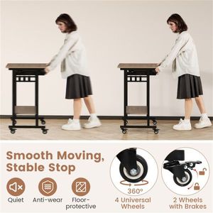 Gray 360 Degree Lockable Casters Mobile <b>Computer</b> <b>Desk</b> with Keyboard Tray and Storage Shelf for Home Office - Product Image 5