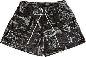 Shorts de sport pour homme, motif éclair noir, respirants, avec cordon de serrage, décontractés, imprimé géométrique, polyester - Product Image 4