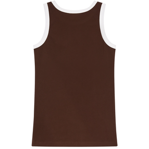Custom <b>Women's</b> Brown Ribbed Tank <b>Top</b> with <b>White</b> Contrast Trim Premium Cotton Sleeveless Casual Summer <b>Vest</b> OEM ODM Wholesale - Product Image 2